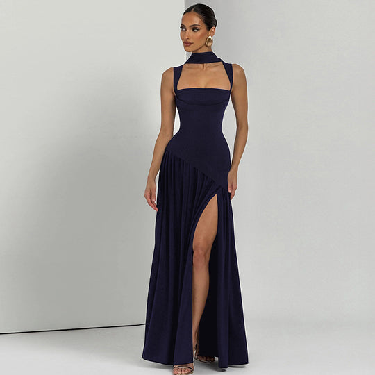 Damen Elegantes Abendkleid mit asymmetrischem Schnitt und tiefem Schlitz EB