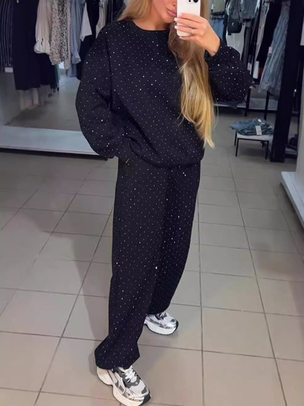 Damen Lässiger Freizeitanzug mit modernem Punktedesign EB
