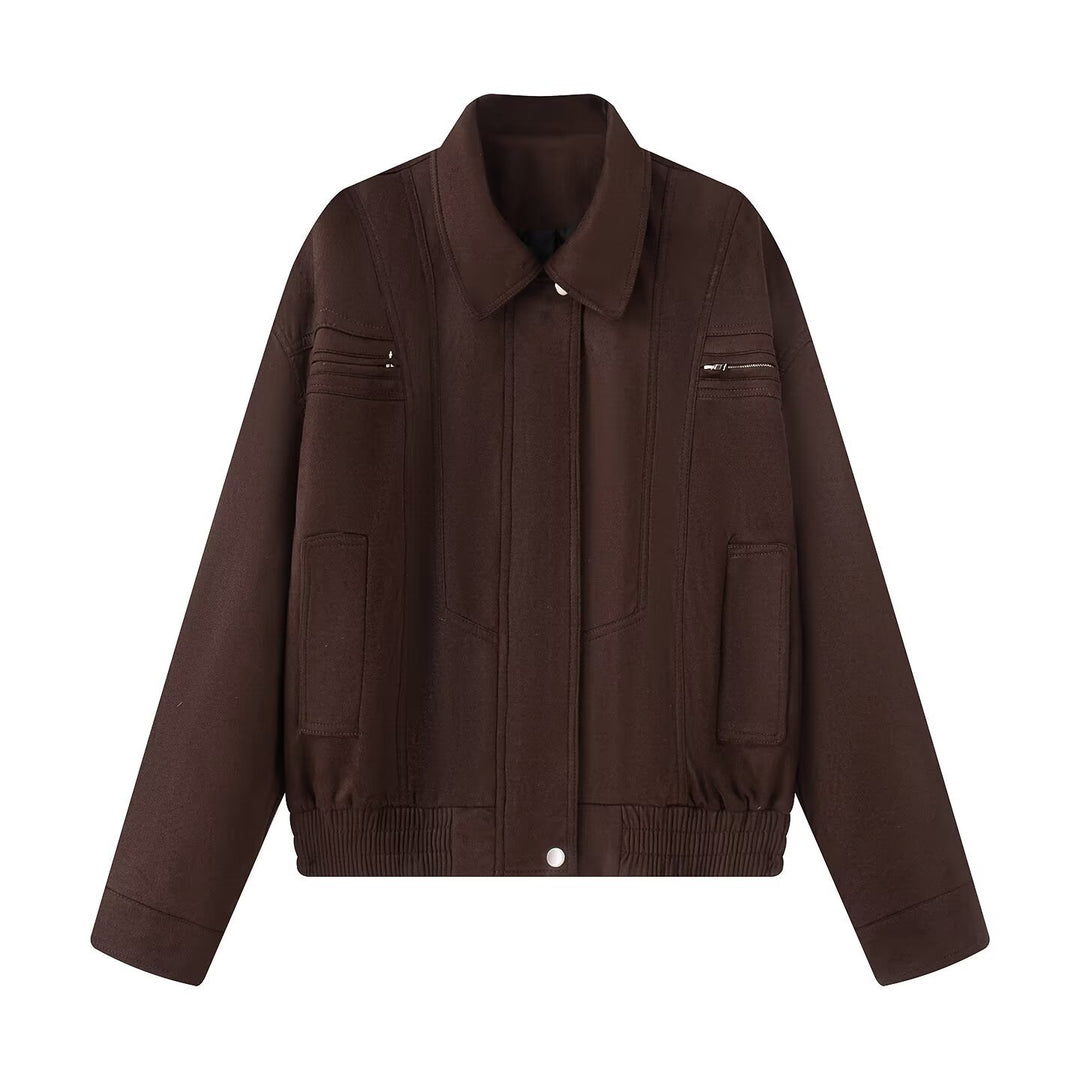 Damen stylische Übergangsjacke mit ausgefallenem Kragen EB