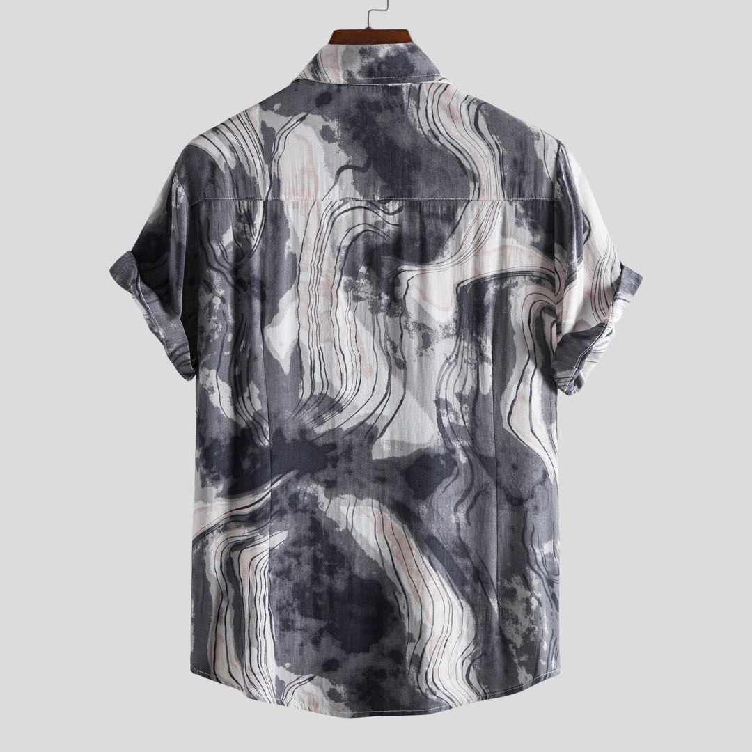 Damen Kurzarmhemd mit kreativem Aquarell-Design EB