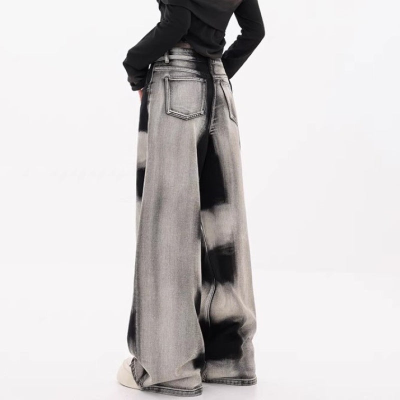Damen Weite Designer-Jeans mit kreativen Batikmustern EB