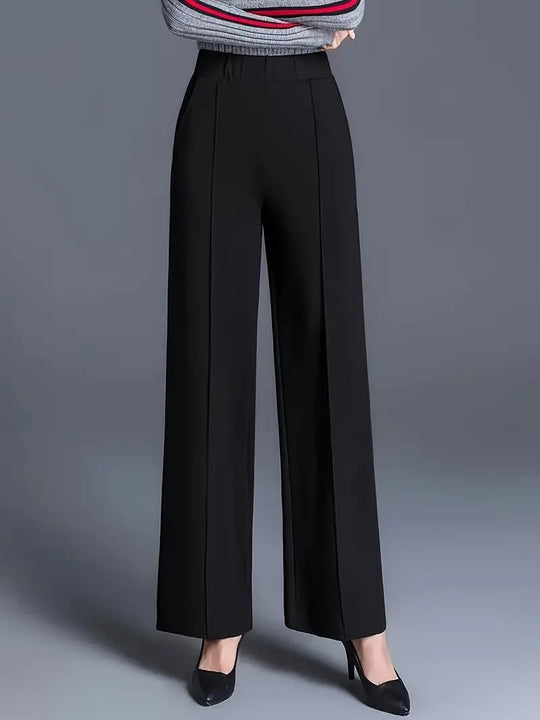 Damen Weit geschnittene High-Waist-Hose mit eleganten Bügelfalten EB
