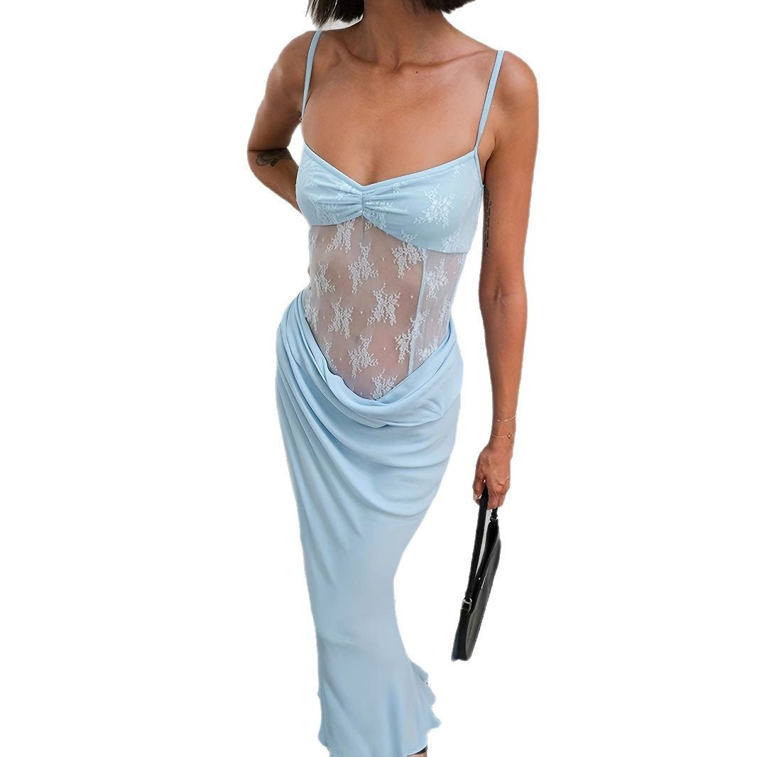 Damen Elegantes Maxikleid mit transparenten Spitzendetails und figurbetontem Schnitt EB