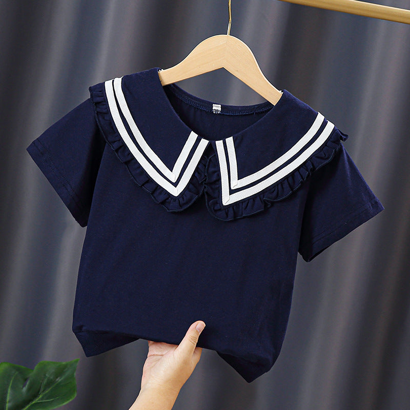 Mädchen T-Shirt mit elegantem Matrosenkragen und Rüschendetails EB