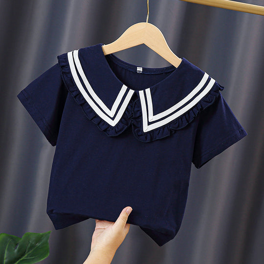 Mädchen T-Shirt mit elegantem Matrosenkragen und Rüschendetails EB