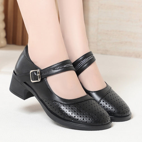 Damen Mary Jane Komfort Schuhe mit atmungsaktiver Oberflächengestaltung und elegantem Riemchen EB