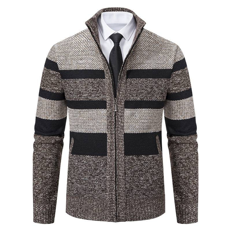 Herren Strickjacke mit Stehkragen und modernem Streifenmuster EB