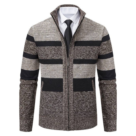 Herren Strickjacke mit Stehkragen und modernem Streifenmuster EB