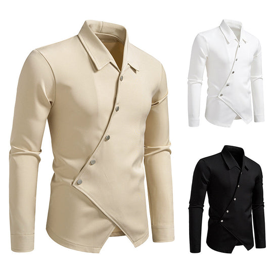 Herren modisches Langarmhemd mit asymmetrischem Knopfdesign EB