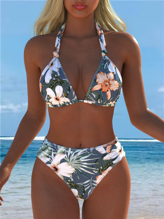 Damen Triangel-Bikini mit hohem Bund und patriotischem Sternen-Muster EB