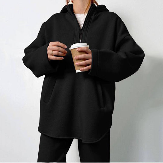 Damen Oversized Fleece-Set mit Stehkragen und seitlichen Taschen EB