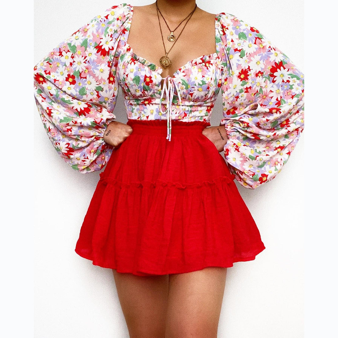 Damen Bluse mit Puffärmeln und floralem Muster EB