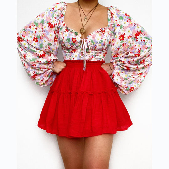 Damen Bluse mit Puffärmeln und floralem Muster EB