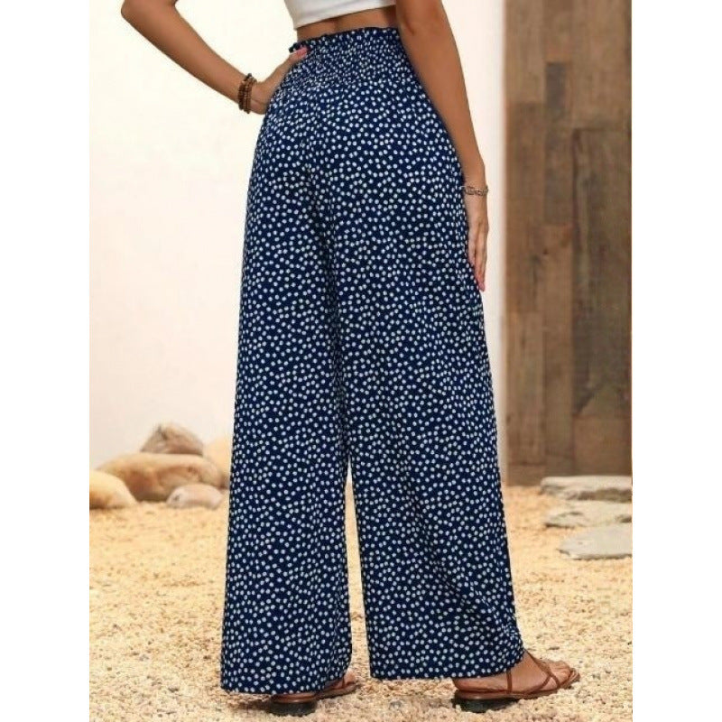 Damen Weite Blumenmuster-Hose mit elastischem Bund und hohem Taillenschnitt EB