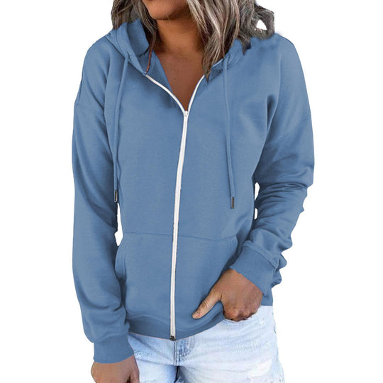 Damen nan leichte Zip-Kapuzenjacke im Relaxed-Fit mit Kängurutasche und gerippten Bündchen EB