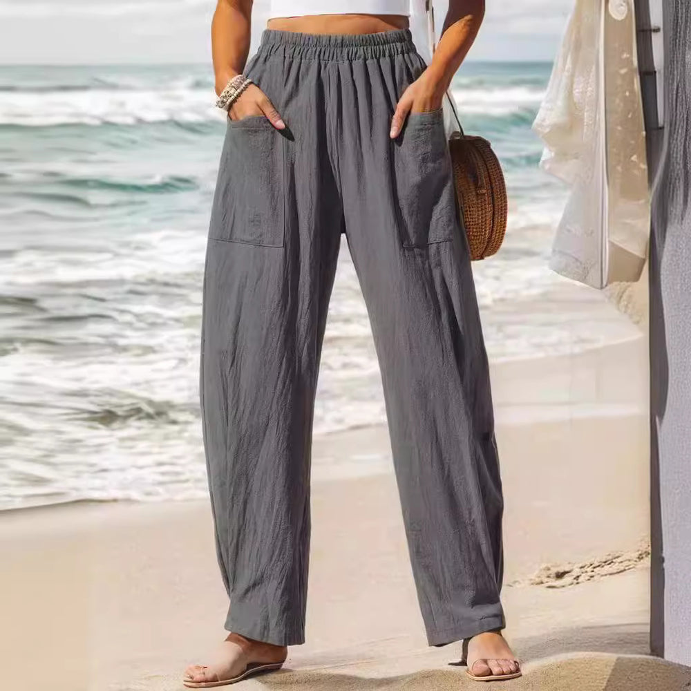 Damen lässige Leinenhose mit praktischen Seitentaschen EB