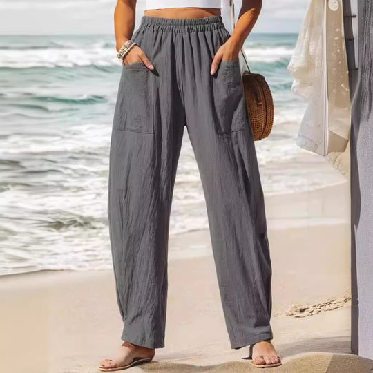 Damen lässige Leinenhose mit praktischen Seitentaschen EB