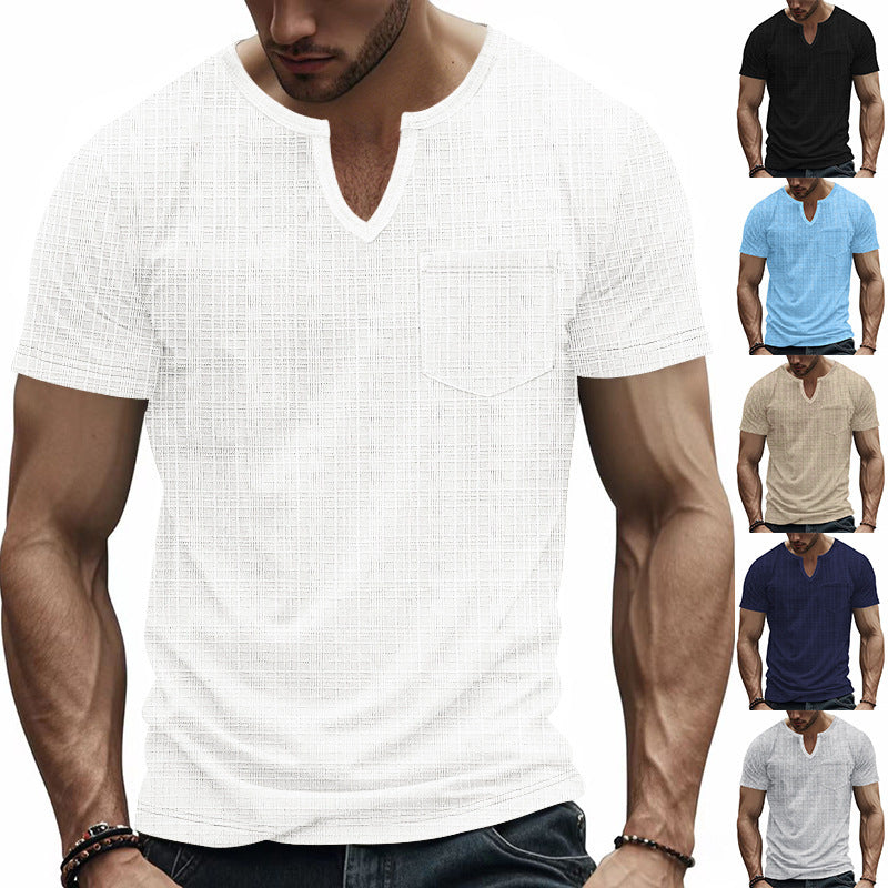 Herren Kurzarm V-Ausschnitt T-Shirt mit Brusttasche EB