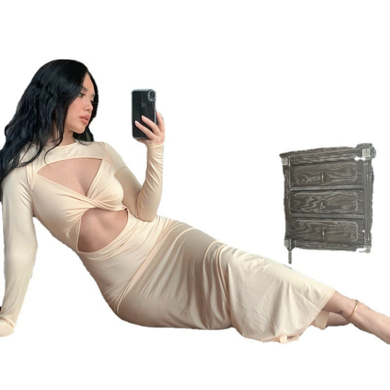 Damen Figurbetontes Cut-Out Kleid mit langen Ärmeln EB
