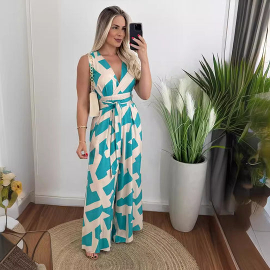 Damen Jumpsuit mit tiefem V-Ausschnitt und eleganter Taille EB