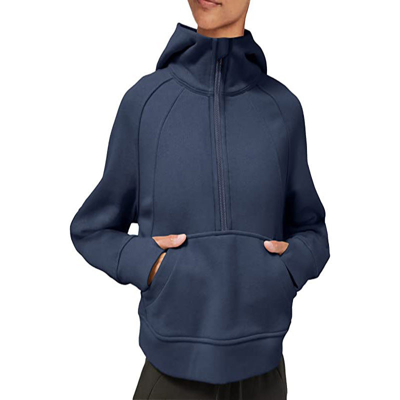 Damen sportlicher Fleece-Hoodie mit halbem Reißverschluss EB
