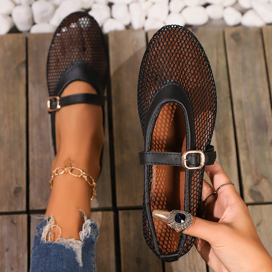 Damen Mesh-Ballerinas mit verstellbarem Riemen EB