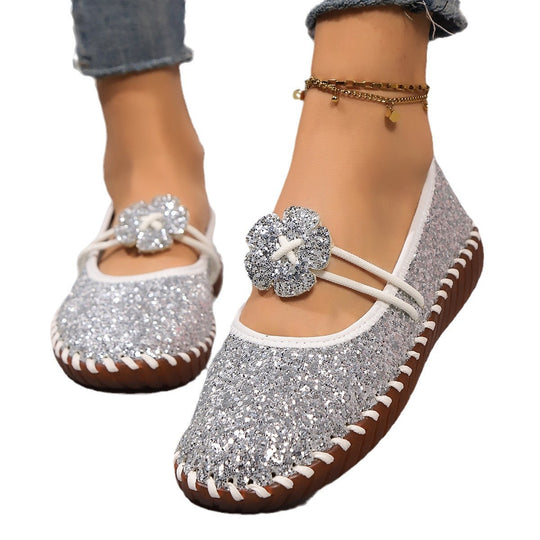Damen nan flache Mokassin-Ballerina mit Paisley-Laserprint elastischem Kordelverschluss handgenähter Rahmennaht und flexibler profilter Laufsohle EB