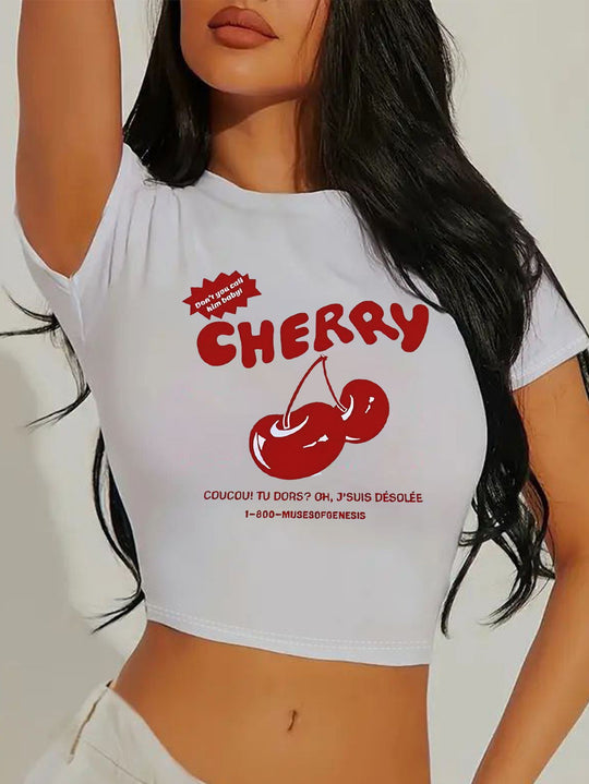 Damen Crop-T-Shirt mit animalistischem Lippenmotiv und auffälligem Schriftzug EB