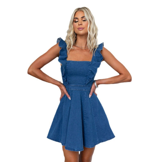 Damen angesagtes Jeanskleid mit Rüschendetails EB