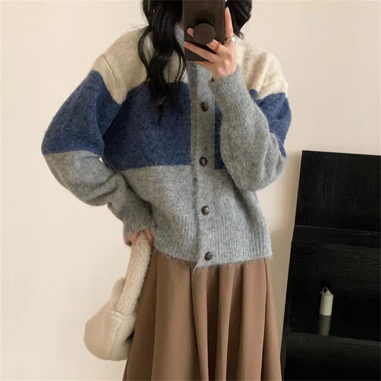 Damen Gemusterte Strickjacke mit Knopfleiste und überschnittenen Schultern EB