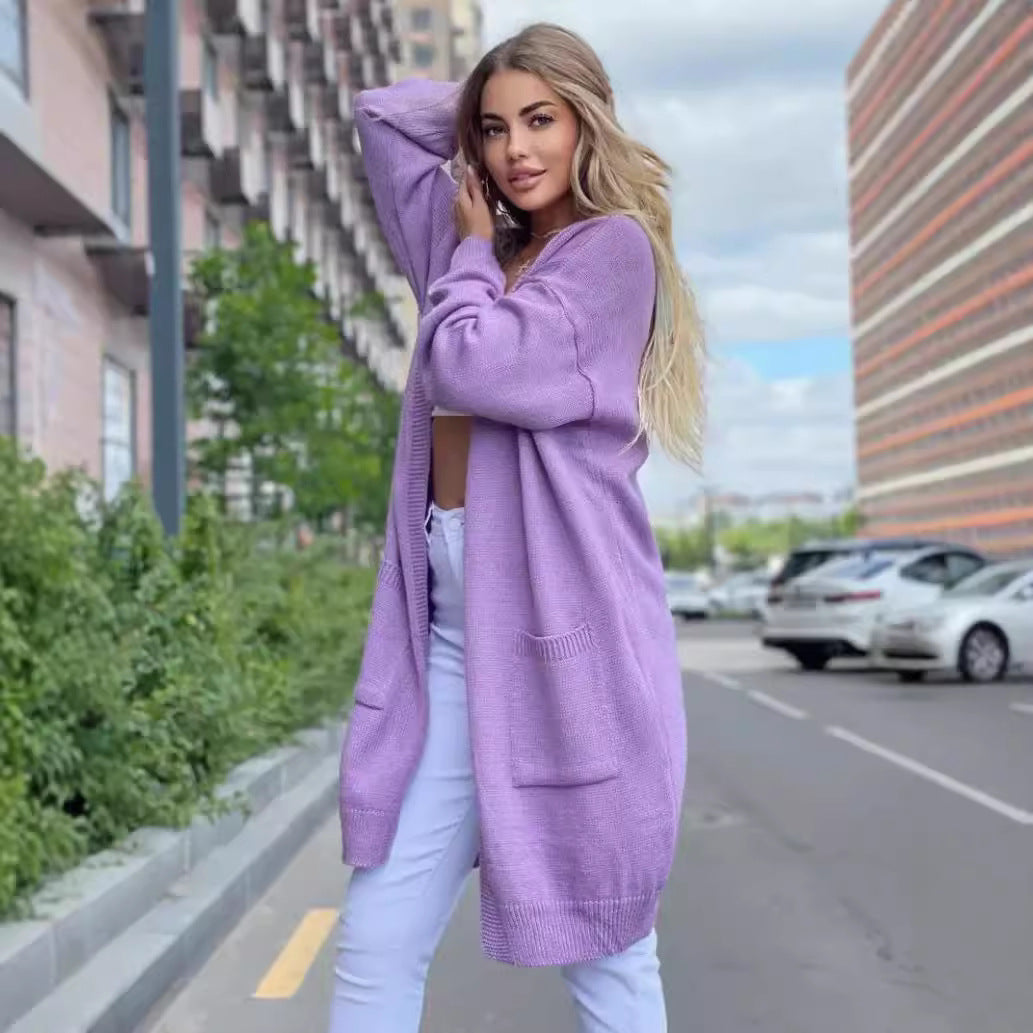 Damen gemütliche Strickjacke mit praktischen Taschen und offenem Schnitt EB