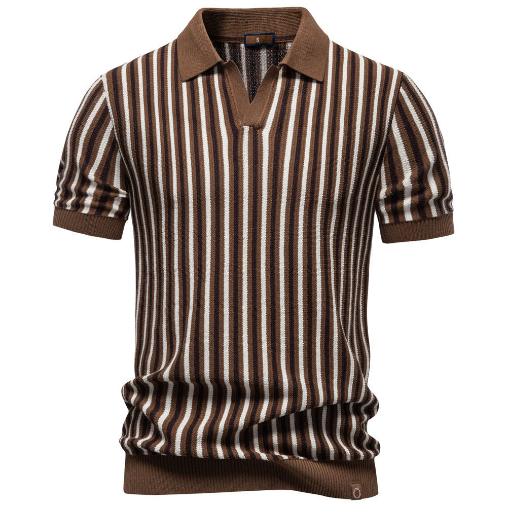 Herren nan gestreiftes Strickpoloshirt kurzarm aus feiner Baumwollmischung mit Polokragen und Rippbündchen EB