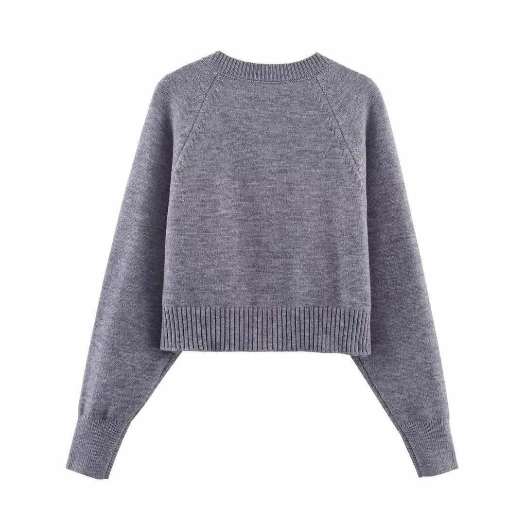 Damen cropped Strickjacke mit Knopfdetails und elastischem Bund EB