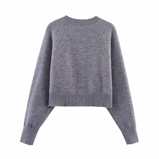 Damen cropped Strickjacke mit Knopfdetails und elastischem Bund EB