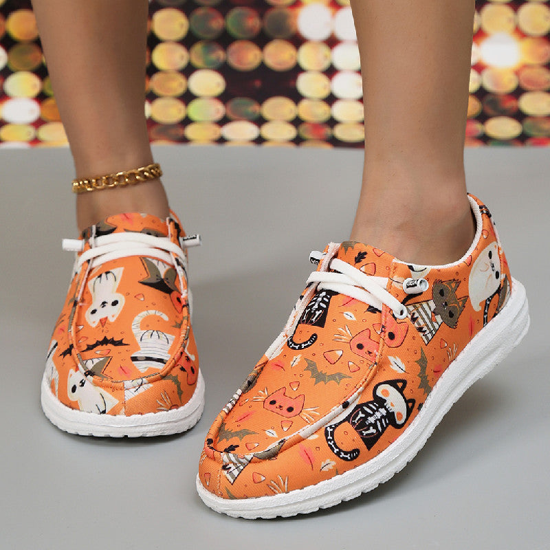 Damen Atmungsaktive Freizeitsneaker mit lustigem Halloween-Motiv Heidi-Mode