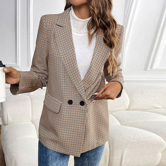 Damen elegante Karo-Blazerjacke EB