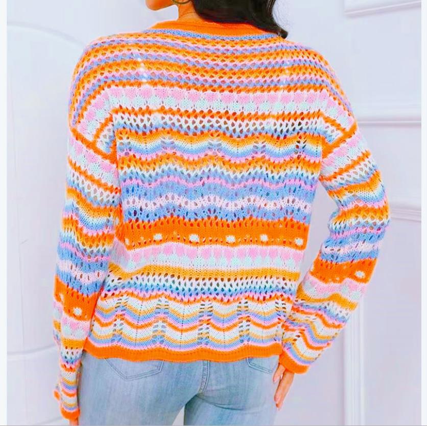 Damen Strickpullover mit buntem Zickzackmuster EB