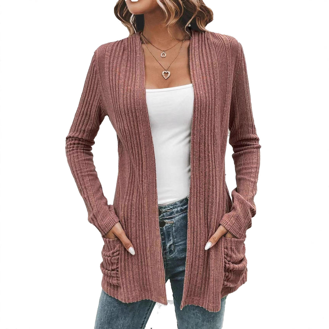 Damen modische Strickjacke mit offenen Front und praktischen Taschen EB