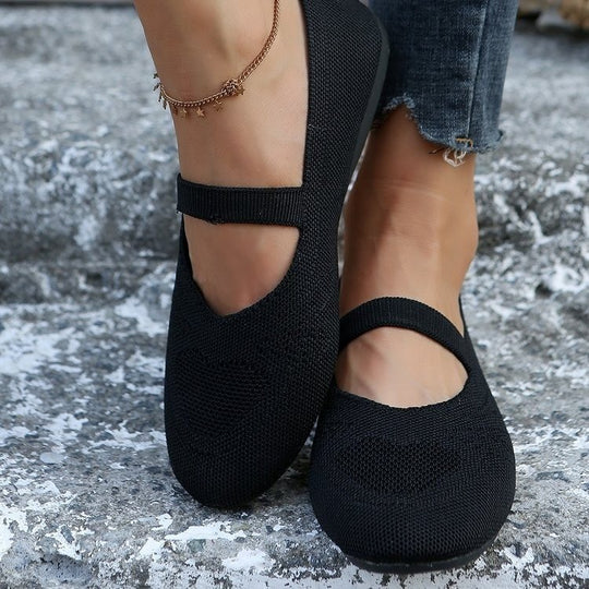 Damen elastische Ballerinas mit verstellbarem Riemen und atmungsaktivem Obermaterial EB