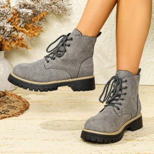 Damen nan Schnür-Stiefelette in Veloursoptik mit warmem Innenfutter, gepolstertem Schaft und robuster Profilsohle EB