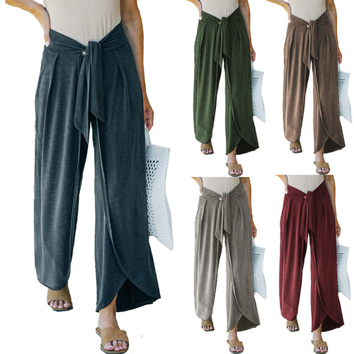 Damen elegante Palazzo-Hose mit stylichem Bindegürtel und hohem Bund EB