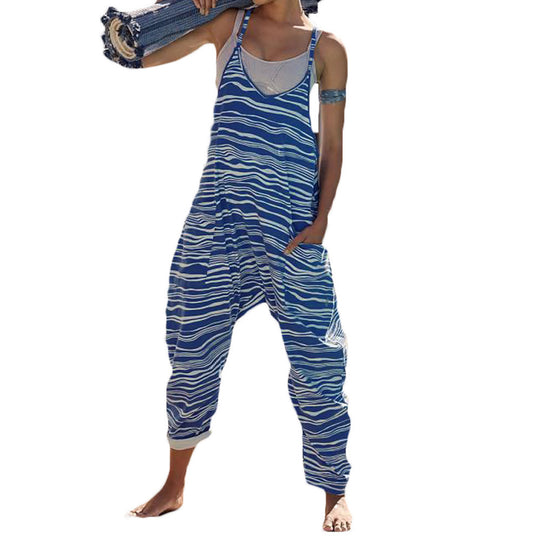 Damen Lässiger Overall mit weitem Schnitt und verspieltem Wellenmuster EB