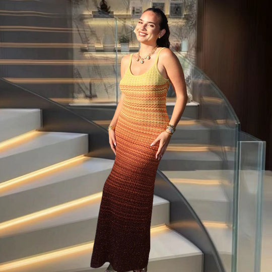 Damen Strick-Maxikleid mit seitlichem Schlitz und elegantem Muster EB