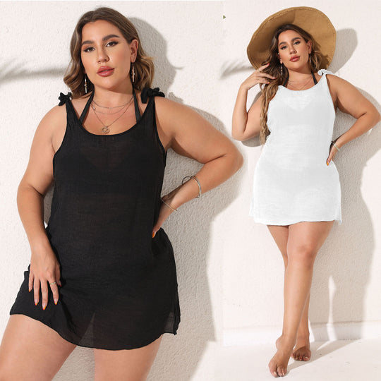 Damen luftiger Strandkleid mit besonderen Trägerdetails EB