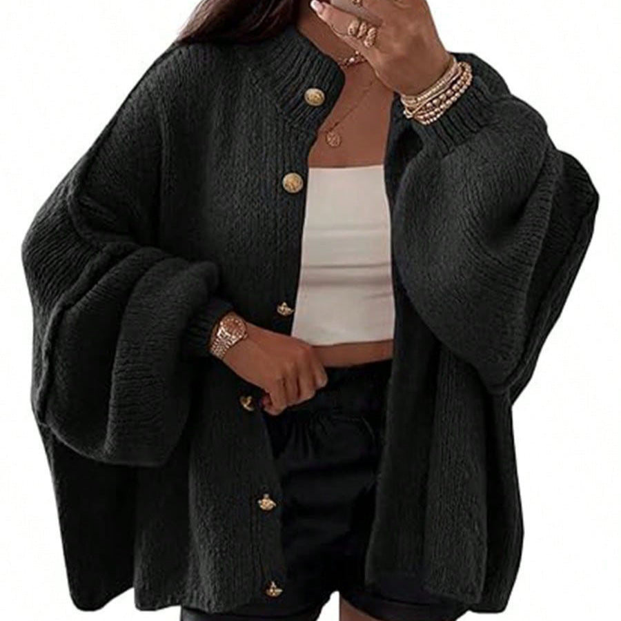 Damen Flauschige Strickjacke mit überschnittenen Schultern EB