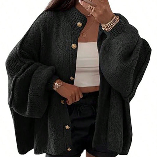 Damen Flauschige Strickjacke mit überschnittenen Schultern EB