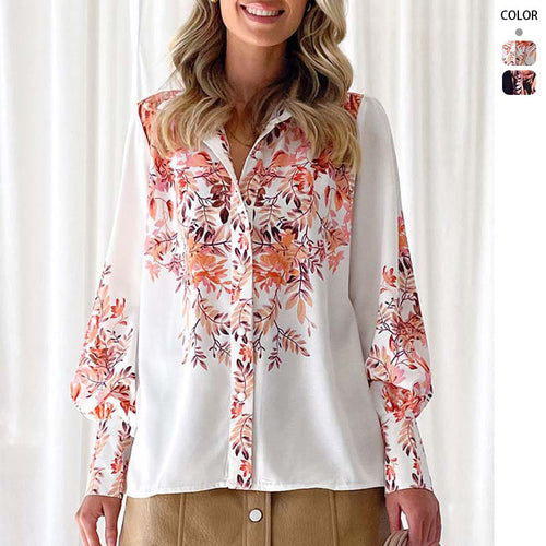 Damen Elegante Bluse mit floralen Akzenten und modischen Puffärmeln EB