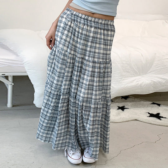 Damen Maxirock mit kariertem Design und gestuftem Schnitt EB
