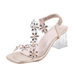 Damen Glamouröse Sandalen mit floralem Dekor EB