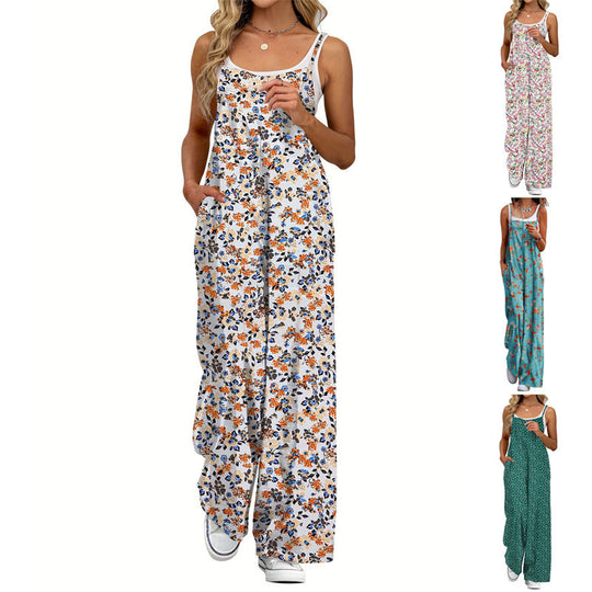 Damen Lässiger Jumpsuit mit floralen Mustern und praktischen Taschen EB